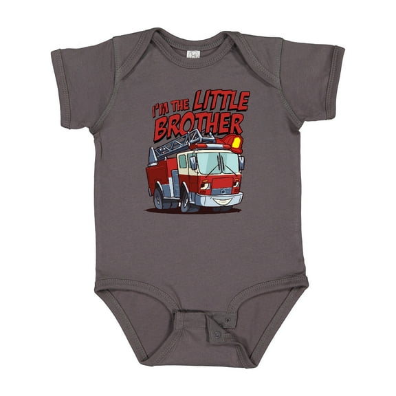 Inktastic Little Brother Fire Truck Boys Baby Bodysuit