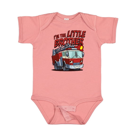 Inktastic Little Brother Fire Truck Boys Baby Bodysuit
