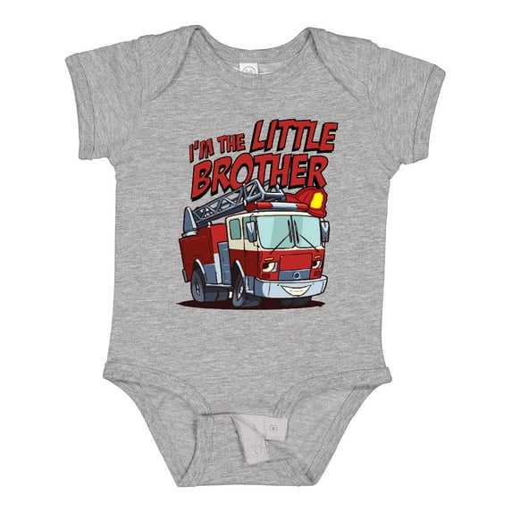Inktastic Little Brother Fire Truck Boys Baby Bodysuit