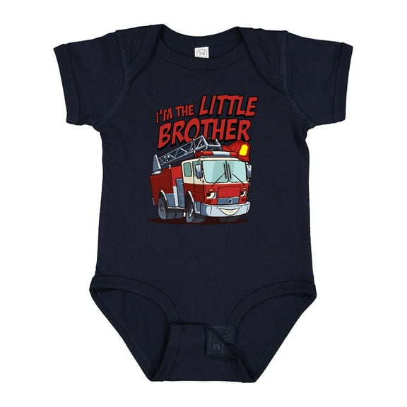 Inktastic Little Brother Fire Truck Boys Baby Bodysuit