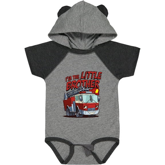 Inktastic Little Brother Fire Truck Boys Baby Bodysuit