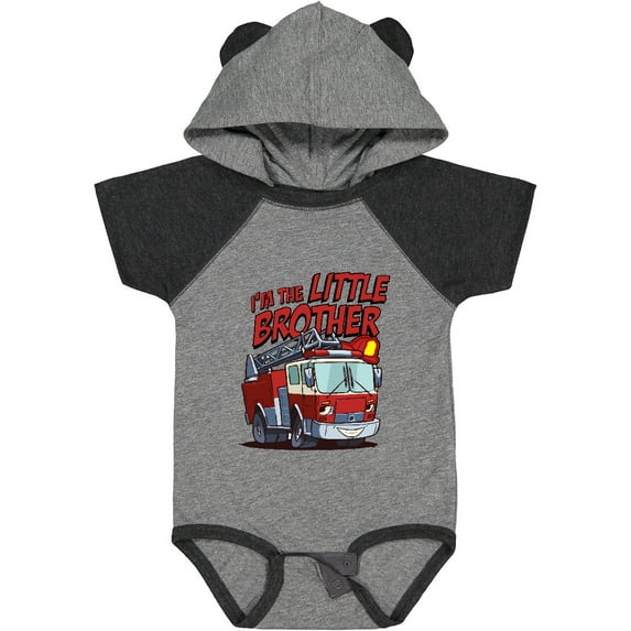 Inktastic Little Brother Fire Truck Boys Baby Bodysuit