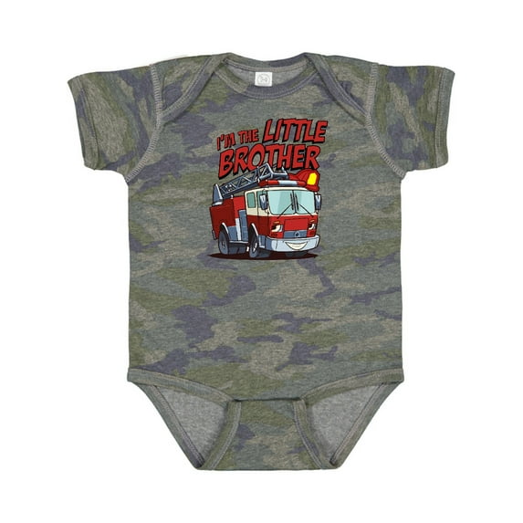 Inktastic Little Brother Fire Truck Boys Baby Bodysuit