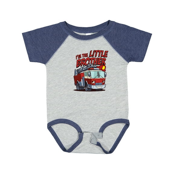 Inktastic Little Brother Fire Truck Boys Baby Bodysuit