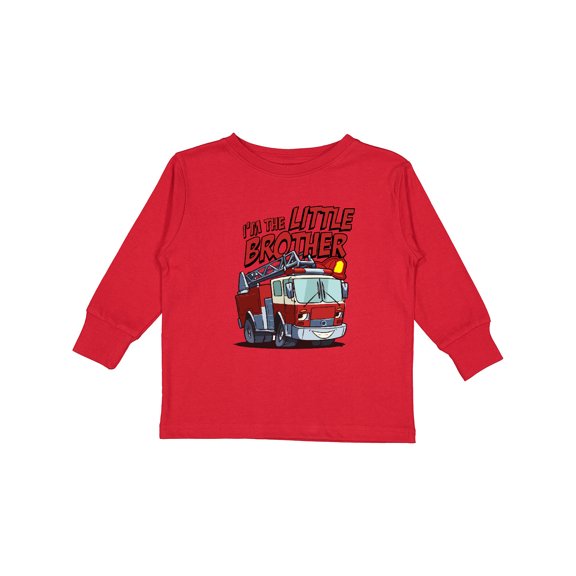 Inktastic Little Brother Fire Truck Boys Long Sleeve Toddler T-Shirt