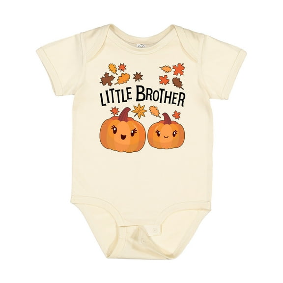 Inktastic Little Brother Pumpkins with Fall Leaves Boys Baby Bodysuit