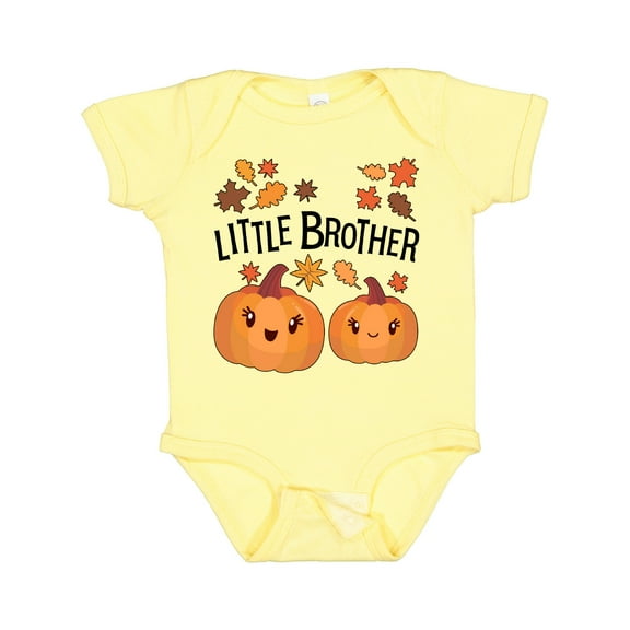 Inktastic Little Brother Pumpkins with Fall Leaves Boys Baby Bodysuit