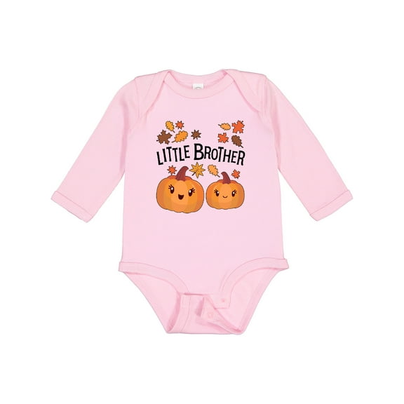 Inktastic Little Brother Pumpkins with Fall Leaves Boys Long Sleeve Baby Bodysuit
