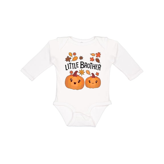 Inktastic Little Brother Pumpkins with Fall Leaves Boys Long Sleeve Baby Bodysuit
