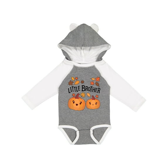 Inktastic Little Brother Pumpkins with Fall Leaves Boys Long Sleeve Baby Bodysuit