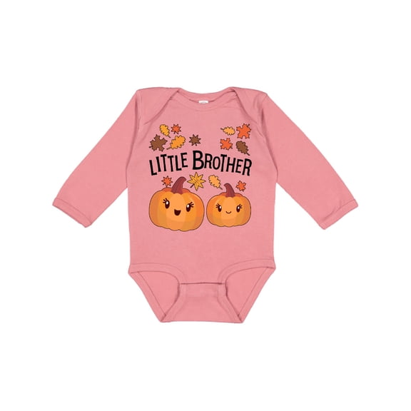 Inktastic Little Brother Pumpkins with Fall Leaves Boys Long Sleeve Baby Bodysuit