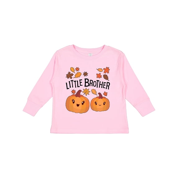 Inktastic Little Brother Pumpkins with Fall Leaves Boys Long Sleeve Toddler T-Shirt