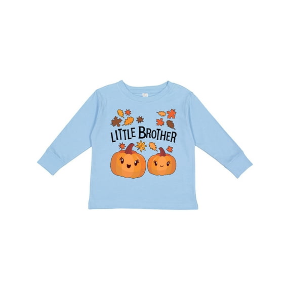 Inktastic Little Brother Pumpkins with Fall Leaves Boys Long Sleeve Toddler T-Shirt
