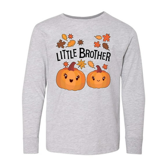 Inktastic Little Brother Pumpkins with Fall Leaves Long Sleeve Youth T-Shirt