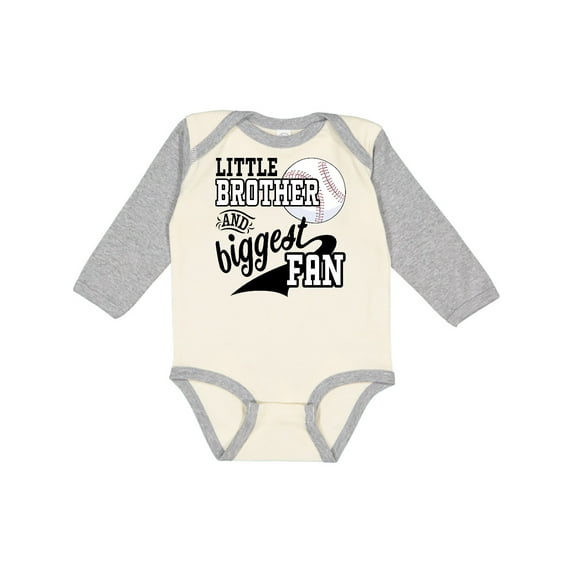 Inktastic Little Brother and Biggest Fan Baseball Family Fan Boys or Girls Long Sleeve Baby Bodysuit
