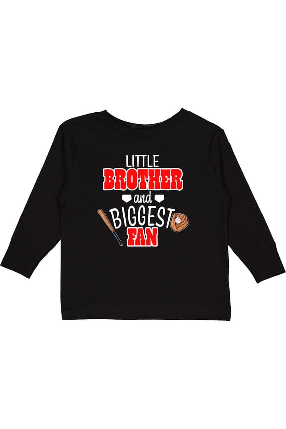 Little Brother and Biggest Fan Baseball Glove and Bat Boys Long Sleeve Toddler T-Shirt