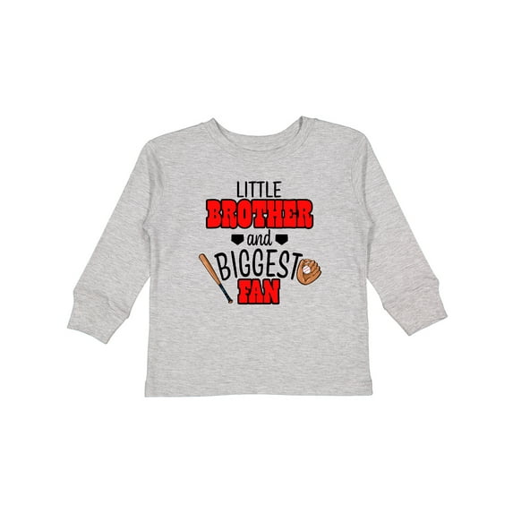 Inktastic Little Brother and Biggest Fan Baseball Glove and Bat Boys Long Sleeve Toddler T-Shirt