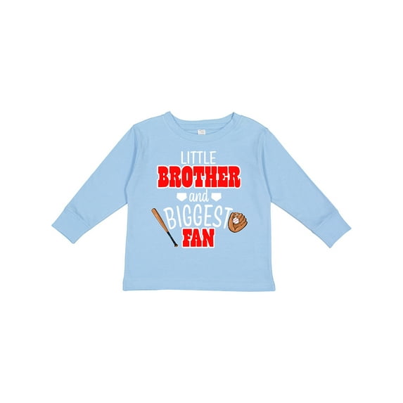 Inktastic Little Brother and Biggest Fan Baseball Glove and Bat Boys Long Sleeve Toddler T-Shirt