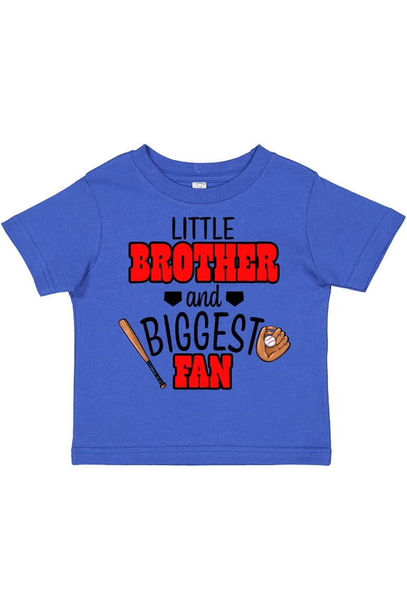 Little Brother and Biggest Fan Baseball Glove and Bat Boys Toddler T-Shirt