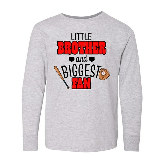 Inktastic Little Brother and Biggest Fan Baseball Glove and Bat Long Sleeve Youth T-Shirt