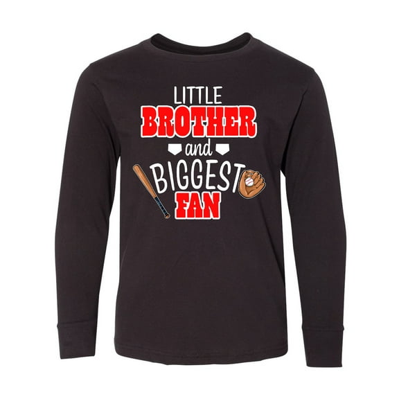 Inktastic Little Brother and Biggest Fan- Baseball Glove and Bat Long Sleeve Youth T-Shirt