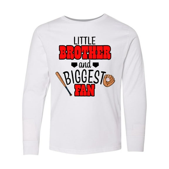 Inktastic Little Brother and Biggest Fan Baseball Glove and Bat Long Sleeve Youth T-Shirt