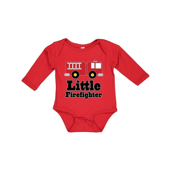Inktastic Little Firefighter Fire Engine Boys or Girls Long Sleeve Baby Bodysuit