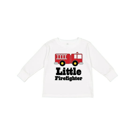 Inktastic Little Firefighter Fire Engine Boys or Girls Long Sleeve Toddler T-Shirt