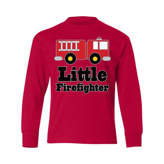 Inktastic Little Firefighter Fire Engine Long Sleeve Youth T-Shirt