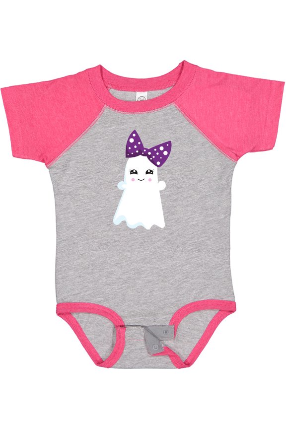 Little Ghost, Cute Ghost, Ribbon, Halloween Girls Baby Bodysuit