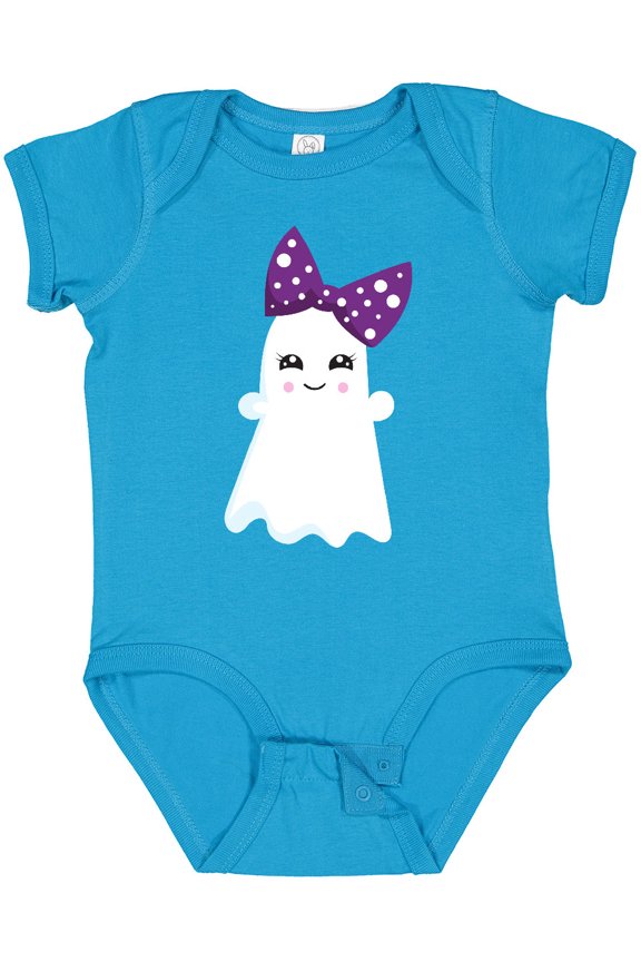 Little Ghost, Cute Ghost, Ribbon, Halloween Girls Baby Bodysuit