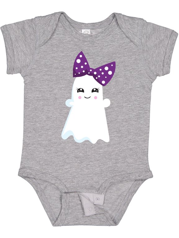 Little Ghost, Cute Ghost, Ribbon, Halloween Girls Baby Bodysuit