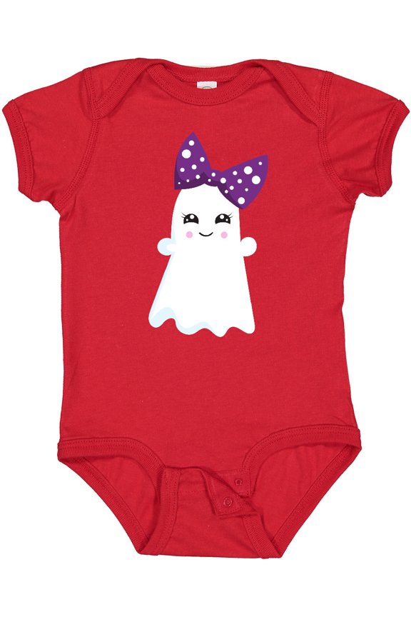 Little Ghost, Cute Ghost, Ribbon, Halloween Girls Baby Bodysuit