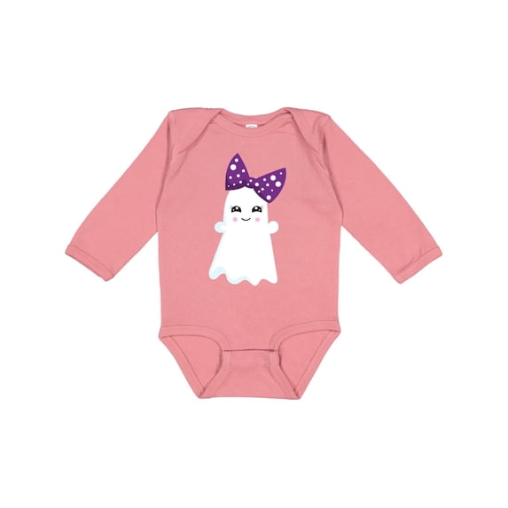 Inktastic Little Ghost, Cute Ghost, Ribbon, Halloween Girls Long Sleeve Baby Bodysuit