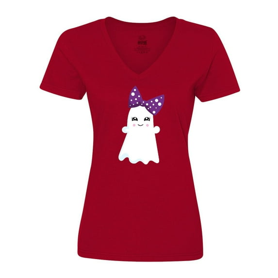 Inktastic Little Ghost, Cute Ghost, Ribbon, Halloween Women's V-Neck T-Shirt
