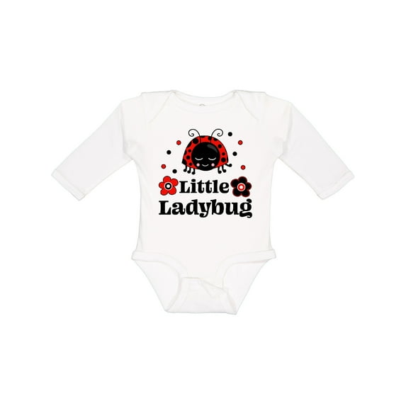 Inktastic Little Ladybug with Flowers Boys or Girls Long Sleeve Baby Bodysuit