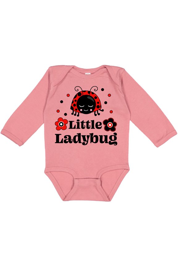 Little Ladybug with Flowers Boys or Girls Long Sleeve Baby Bodysuit