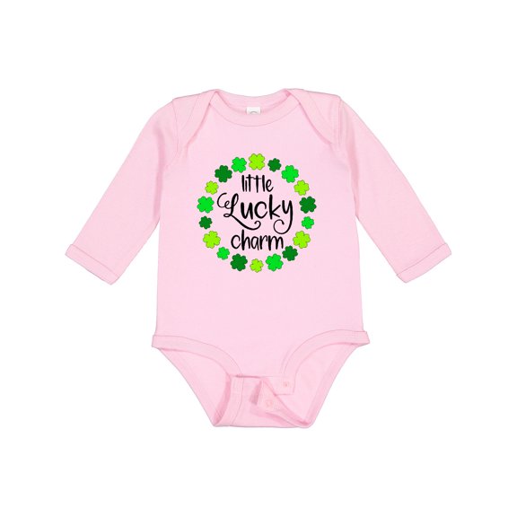 Inktastic Little Lucky Charm with Four-leaf Clovers Boys or Girls Long Sleeve Baby Bodysuit
