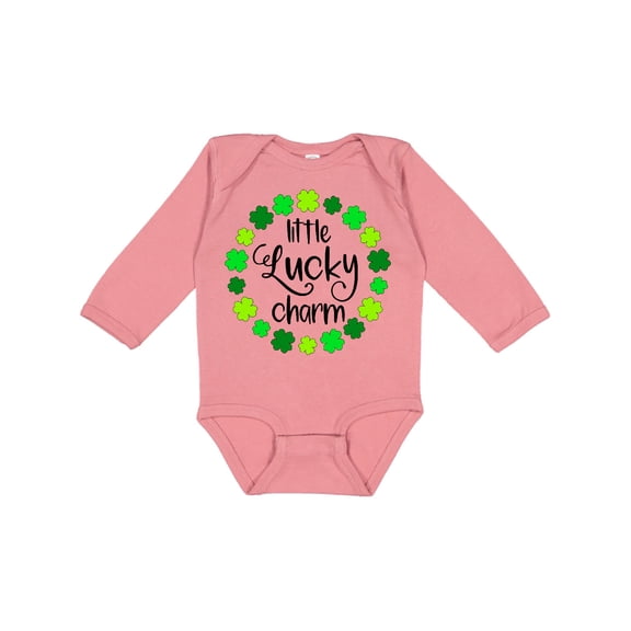 Inktastic Little Lucky Charm with Four-leaf Clovers Boys or Girls Long Sleeve Baby Bodysuit
