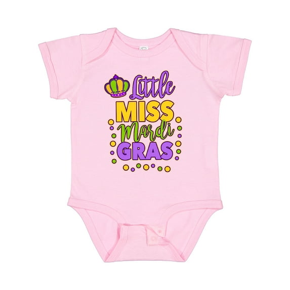 Inktastic Little Miss Mardi Gras with Crown and Dots Girls Baby Bodysuit
