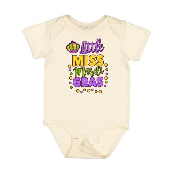 Inktastic Little Miss Mardi Gras with Crown and Dots Girls Baby Bodysuit