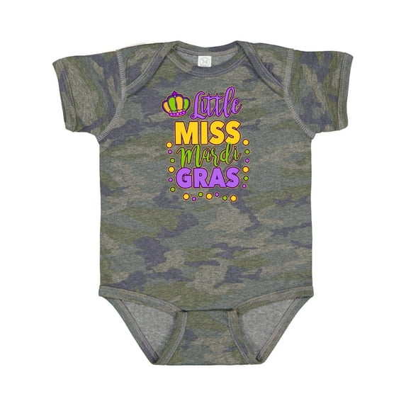 Inktastic Little Miss Mardi Gras with Crown and Dots Girls Baby Bodysuit