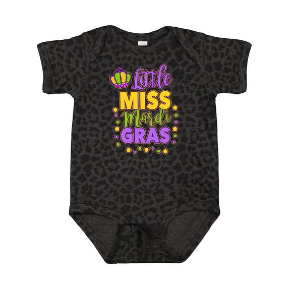Inktastic Little Miss Mardi Gras with Crown and Dots Girls Baby Bodysuit