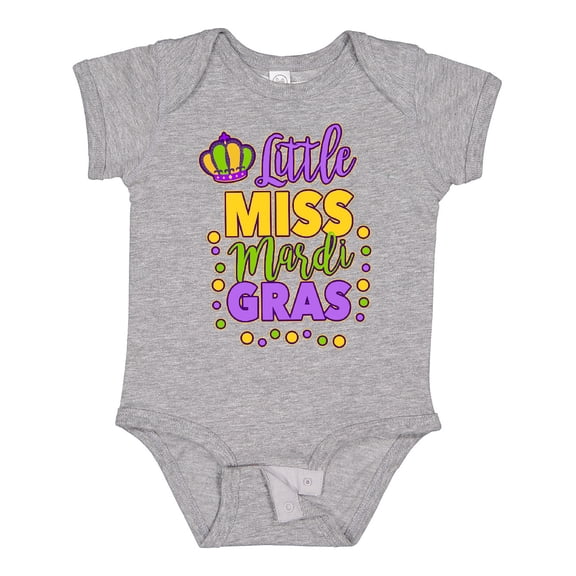 Inktastic Little Miss Mardi Gras with Crown and Dots Girls Baby Bodysuit