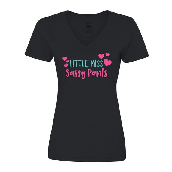 Inktastic Little Miss Sassy Pants, Hearts - Pink Blue Women's V-Neck T-Shirt