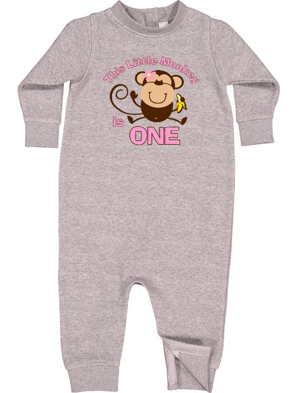 Little Monkey Girl 1st Birthday Baby Fleece Romper
