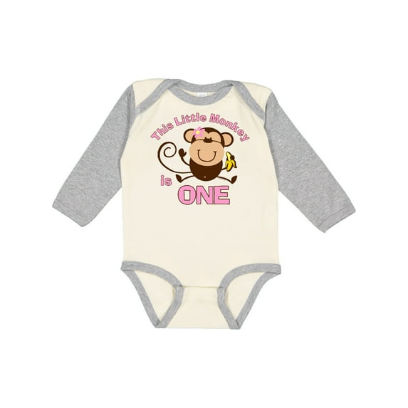 Inktastic Little Monkey Girl 1st Birthday Girls Long Sleeve Baby Bodysuit