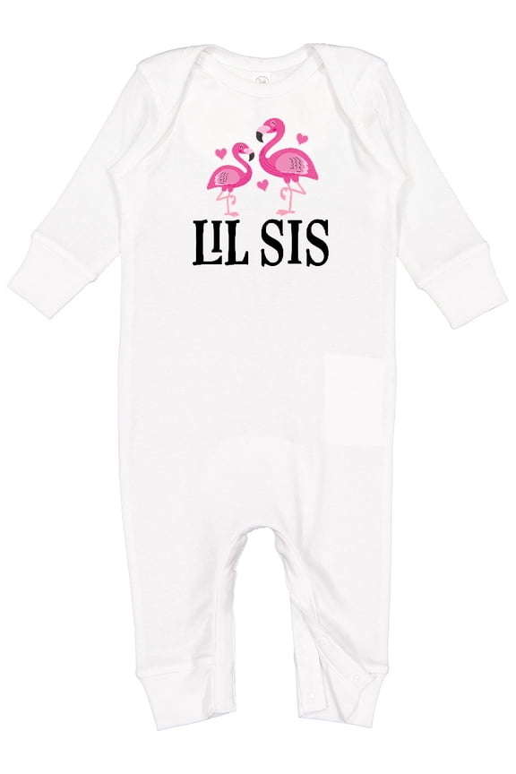 Little Sister Girls Lil Sis Flamingo Baby Romper Coveralls