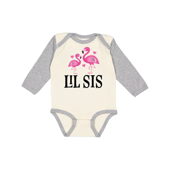 Inktastic Little Sister Girls Lil Sis Flamingo Girls Long Sleeve Baby Bodysuit