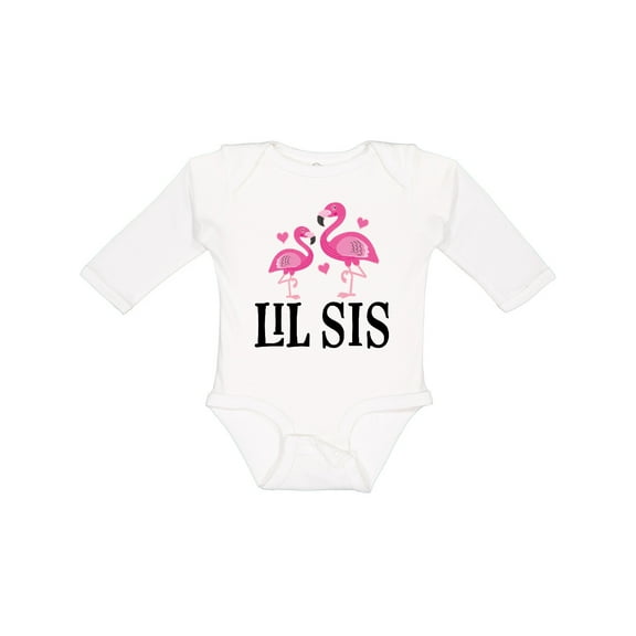 Inktastic Little Sister Girls Lil Sis Flamingo Girls Long Sleeve Baby Bodysuit